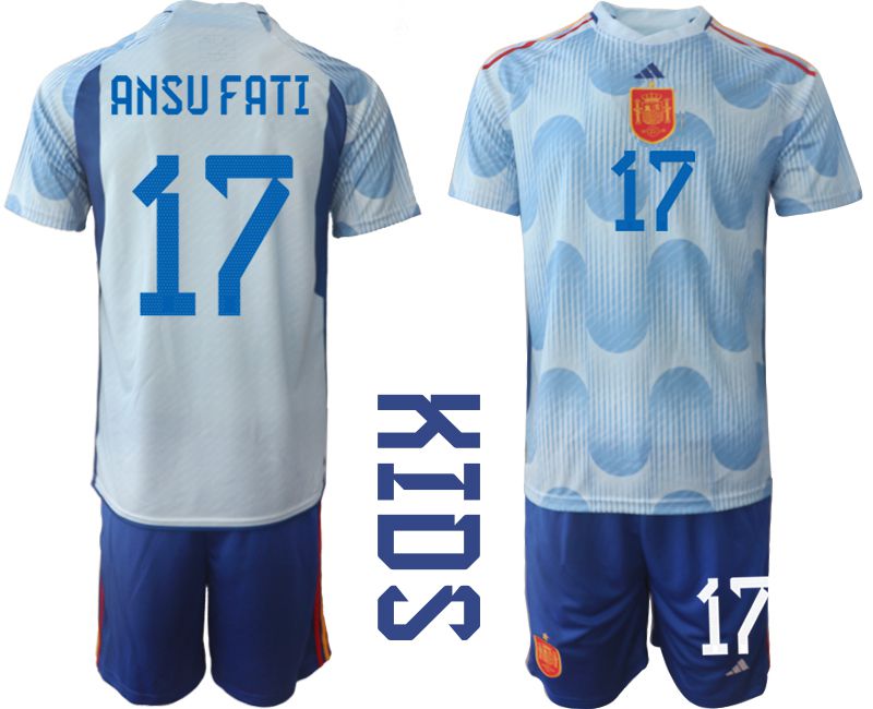 Youth 2022 World Cup National Team Spain away blue #17 Soccer Jersey->youth soccer jersey->Youth Jersey